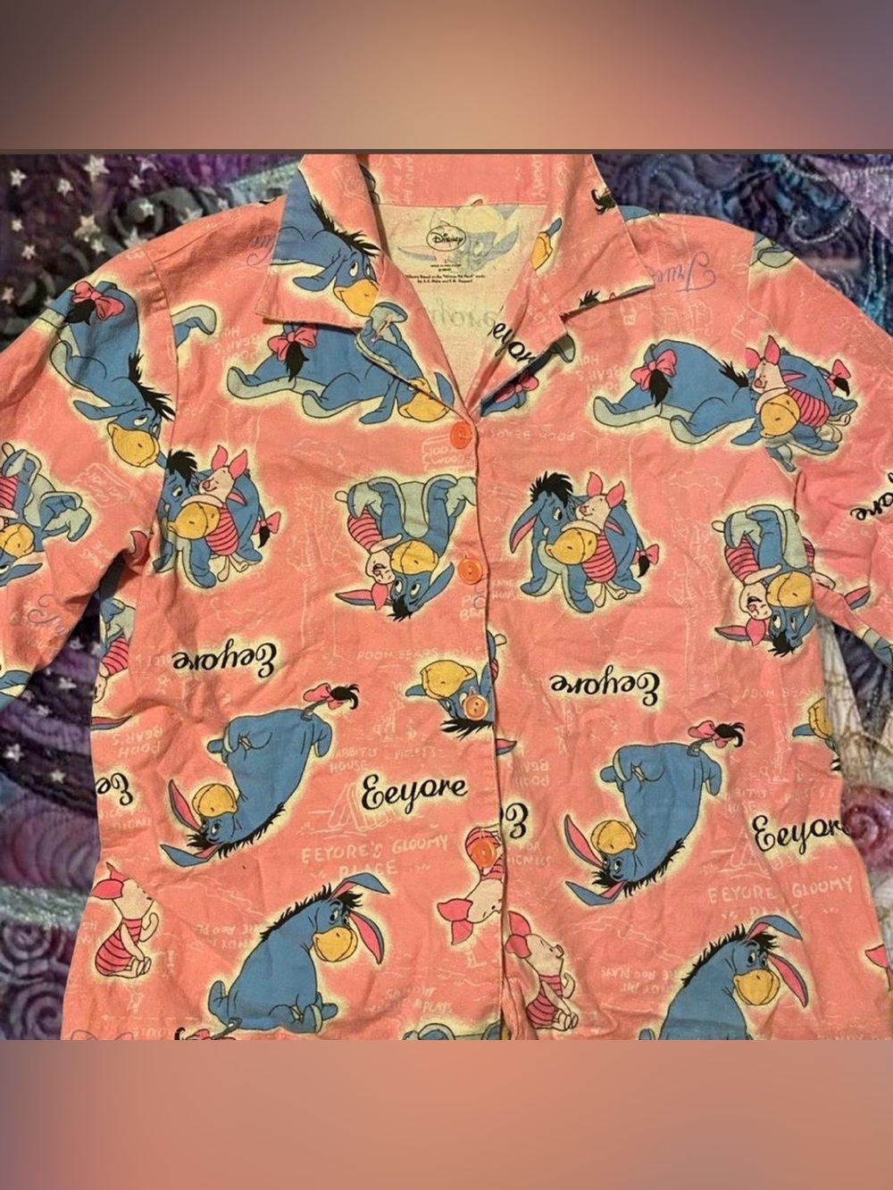 Disney Pink Eeyore All-Over Print Button-Up pj top